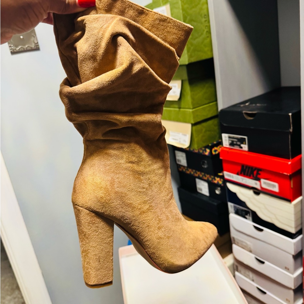Cape Robbin Tan Heeled Boots with Chunky Block Heel